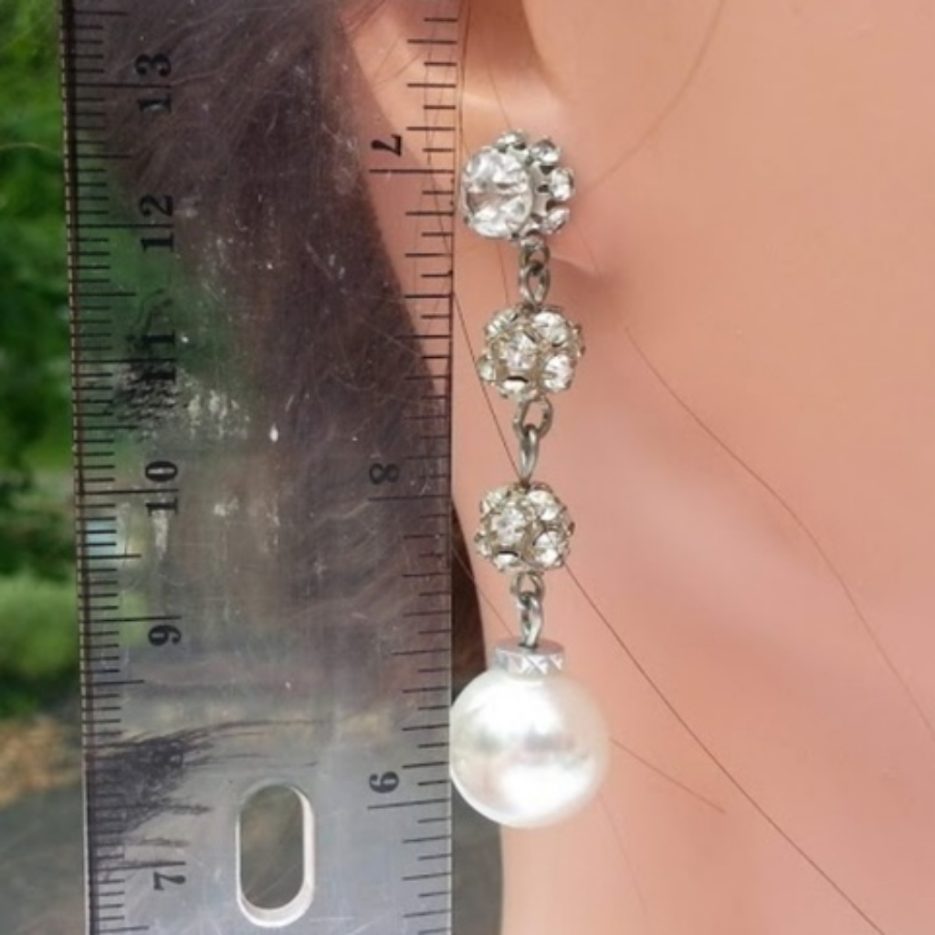 Crystal Ball & Pearl Dangle Earrings 2.25